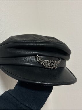 Harley Davidson Black Genuine Leather captains engineer hat
